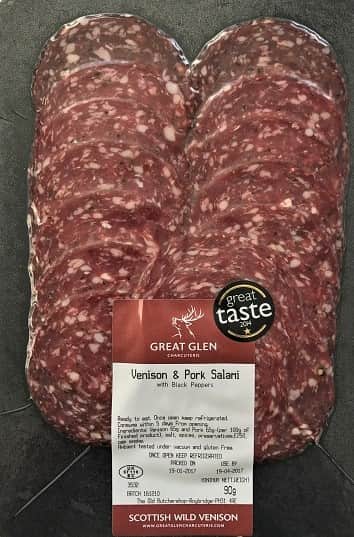 A small picture of G Glen Black Pepper Pork & Venison Salami