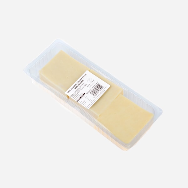 A picture of Brockmoor White Mild Cheddar Slices 1kg